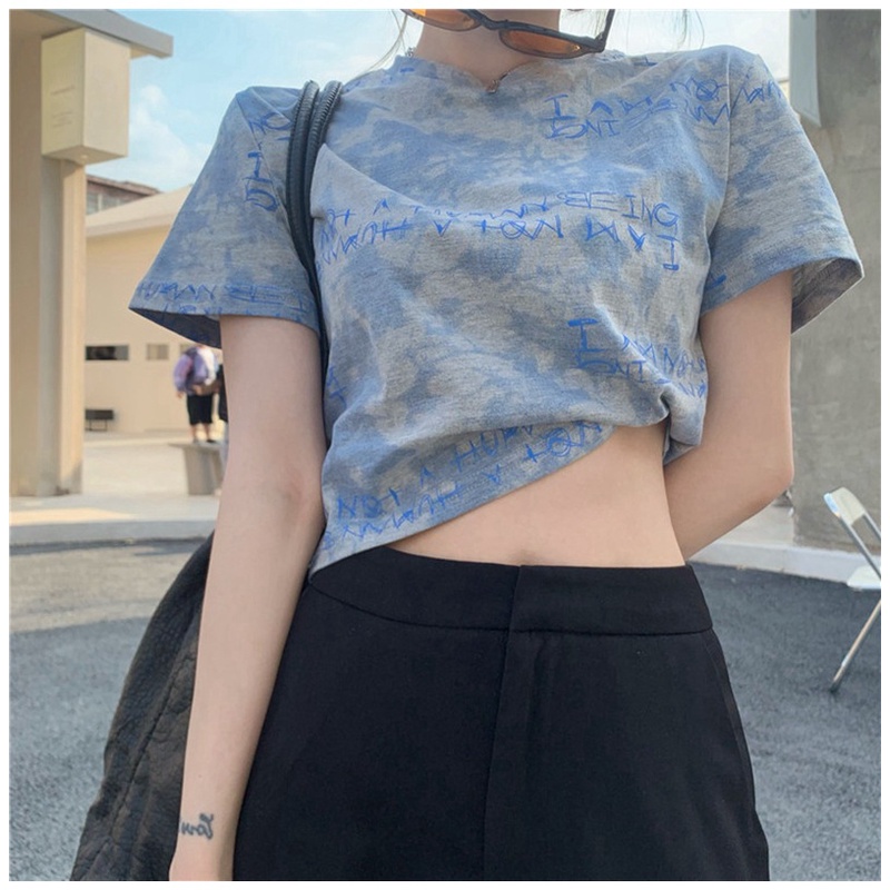 NZN Áo Thun crop top Tay Ngắn Cổ Tròn Nhuộm Màu Thời Trang Hàn Quốc Cho Nữ