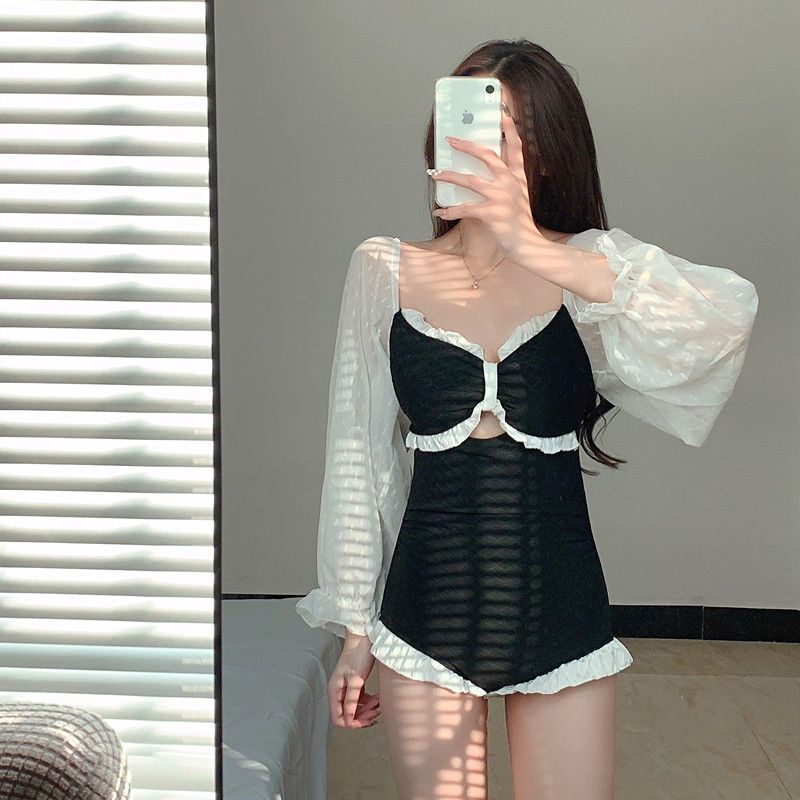 Đồ Bơi Một Mảnh Dài Tay Phong Cách Vintage Cho Nữ