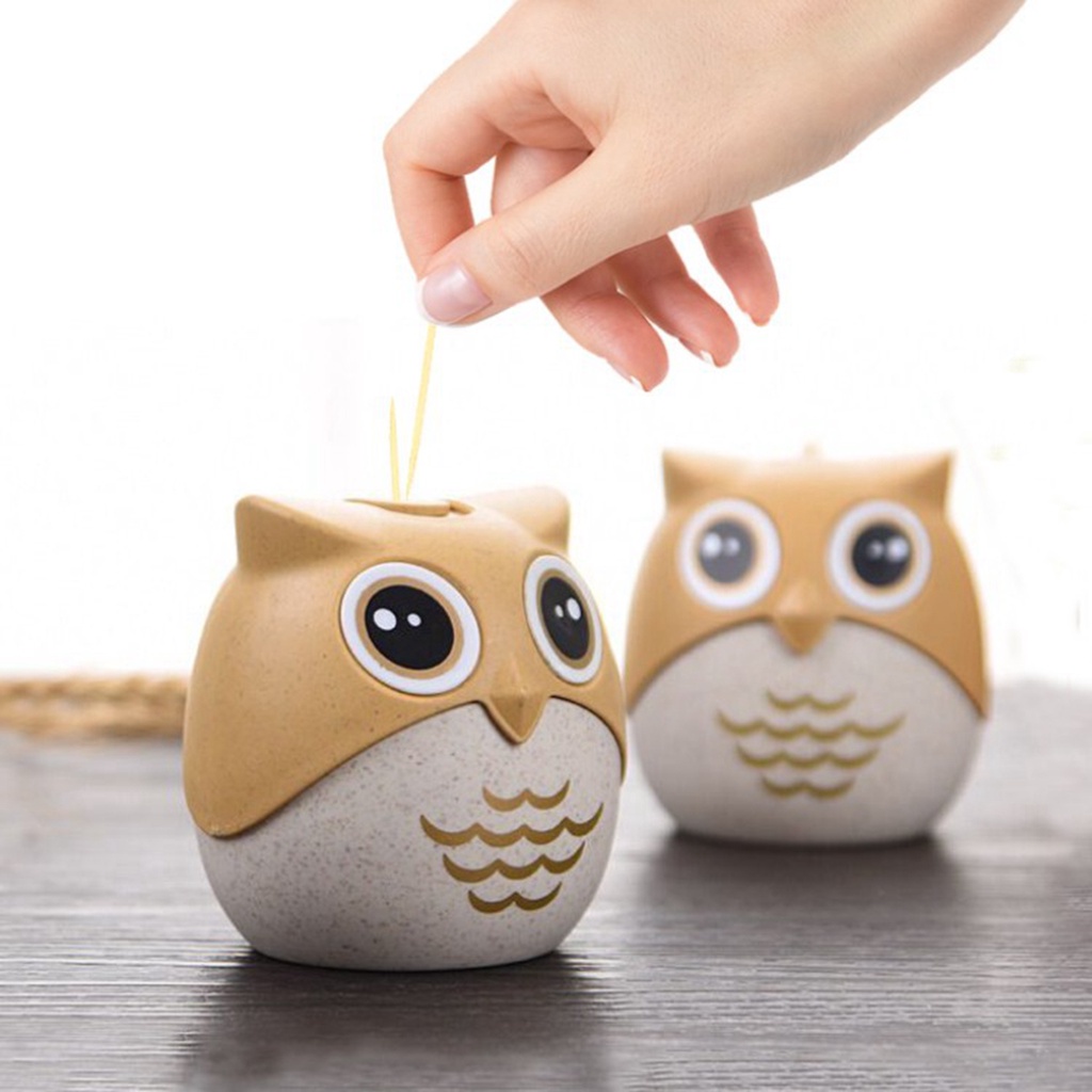 Hộp Đựng Tăm Xỉa Răng Bằng Nhựa Hình Chim Cú Hoạt Hình Sáng Tạo Kèm Hộp Đựng Chống Bụi