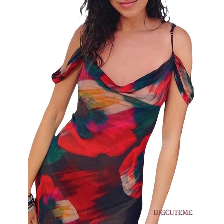 Đầm Dài Không Tay Hở Vai In Họa Tiết Thời Trang Cho Nữ