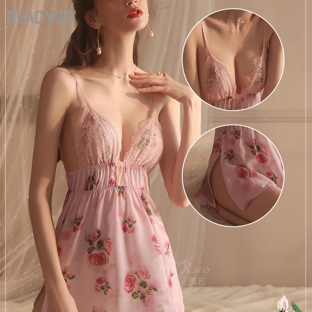 Đầm Ngủ Hai Dây Cổ Chữ V In Hoa Gợi Cảm Cho Nữ | BigBuy360 - bigbuy360.vn
