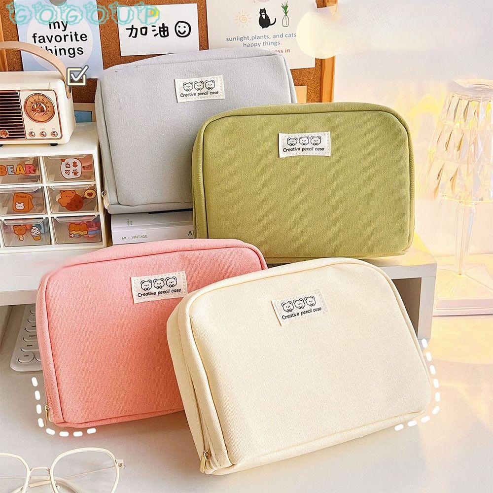 Túi Đựng Bút GOGOUP Màu Trơn Thiết Kế Mở Lớn Tiện Dụng Ốp