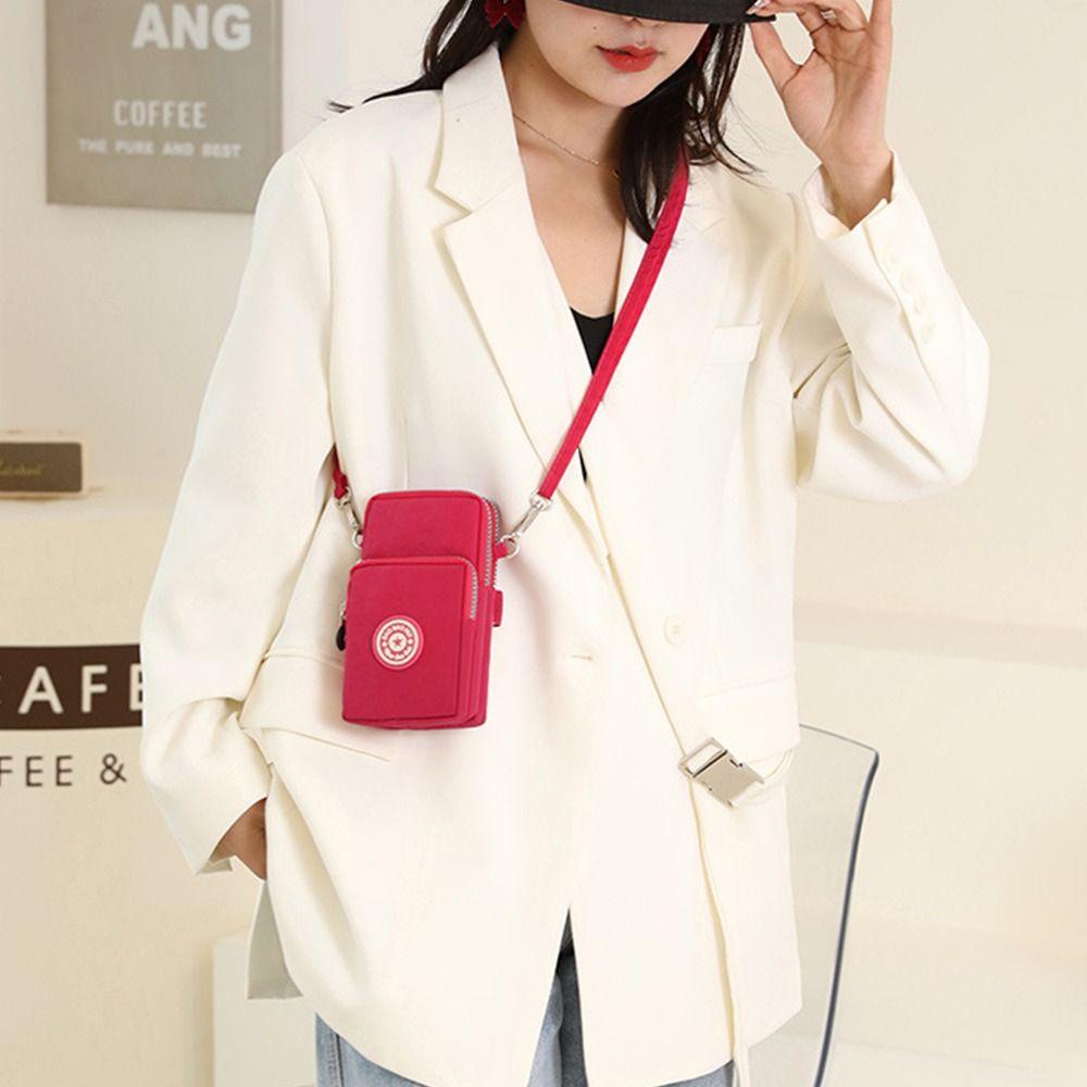 ELEGANT Túi Đeo Vai Đựng Điện Thoại / Tiền Xu Bằng Vải Màu Trơn Phối Khóa Kéo Đơn Giản Phong Cách Hàn Quốc