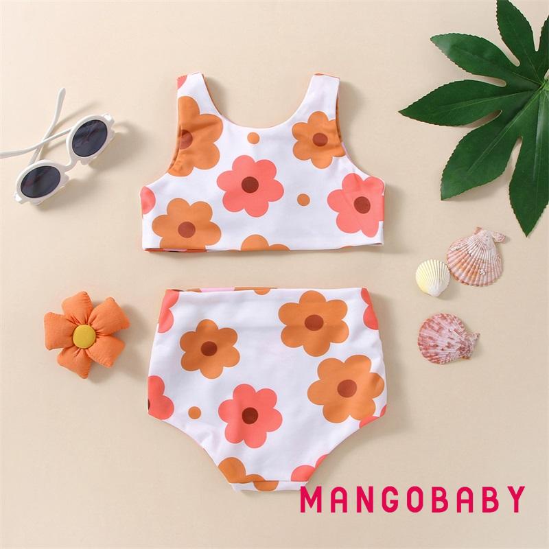 Bộ Đồ Bơi Hai Mảnh Không Tay Cổ Chữ V Thắt Nút Họa Tiết Hoa Kèm Quần Dành Cho Bé Gái