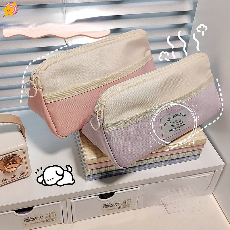 Túi Đựng Bút Bằng Vải Canvas Hình Tam Giác Màu Kẹo Ngọt Dễ Thương JP6