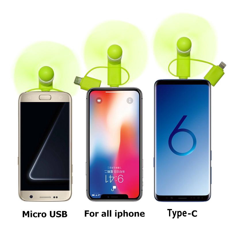Quạt Mini Làm Mát 3 Trong 1 Cổng Micro USB C Cho IPad IPhone 5 6 6S 7 Plus 8 X XS