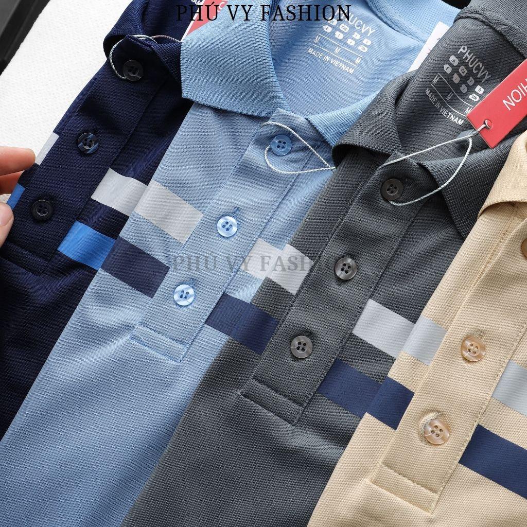 Áo thun nam polo thiết kế sọc ngang vải cá sấu cotton co giãn 4 chiều cực sang trọng và lịch lãm