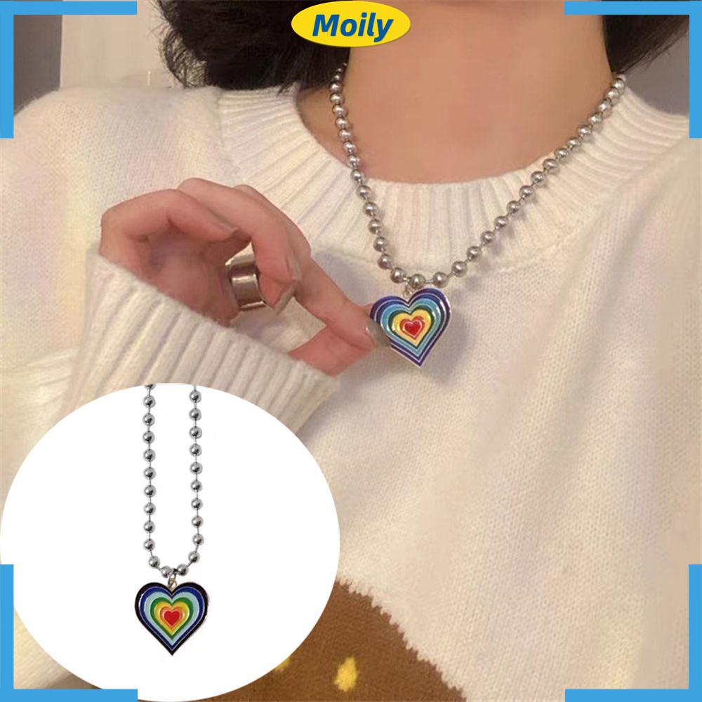 Vòng cổ Mặt Trái Tim Màu Cầu Vồng Thời Trang Dành Cho Nữ