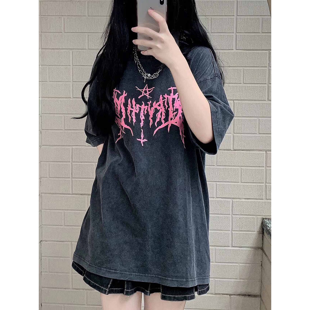 Áo thun NRVP 100% cotton tay ngắn dáng suông in họa tiết hoạt hình phong cách Hàn Quốc cho nữ