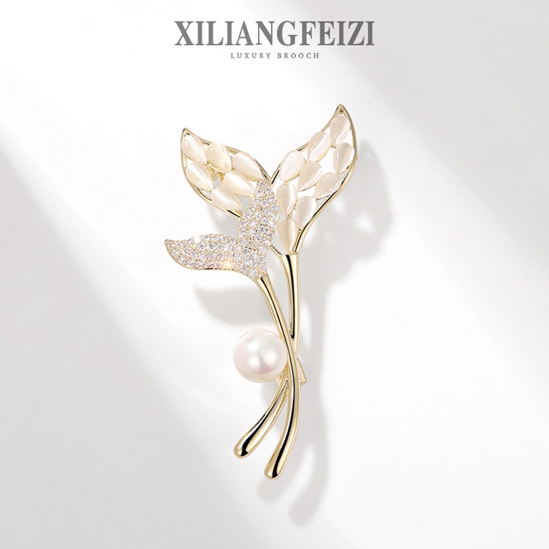 XILIANGFEIZI Trâm Cài Áo Hình Đuôi Cá Đính Ngọc Trai Zircon Opal Phụ Kiện Thời Trang Quà Tặng Nữ