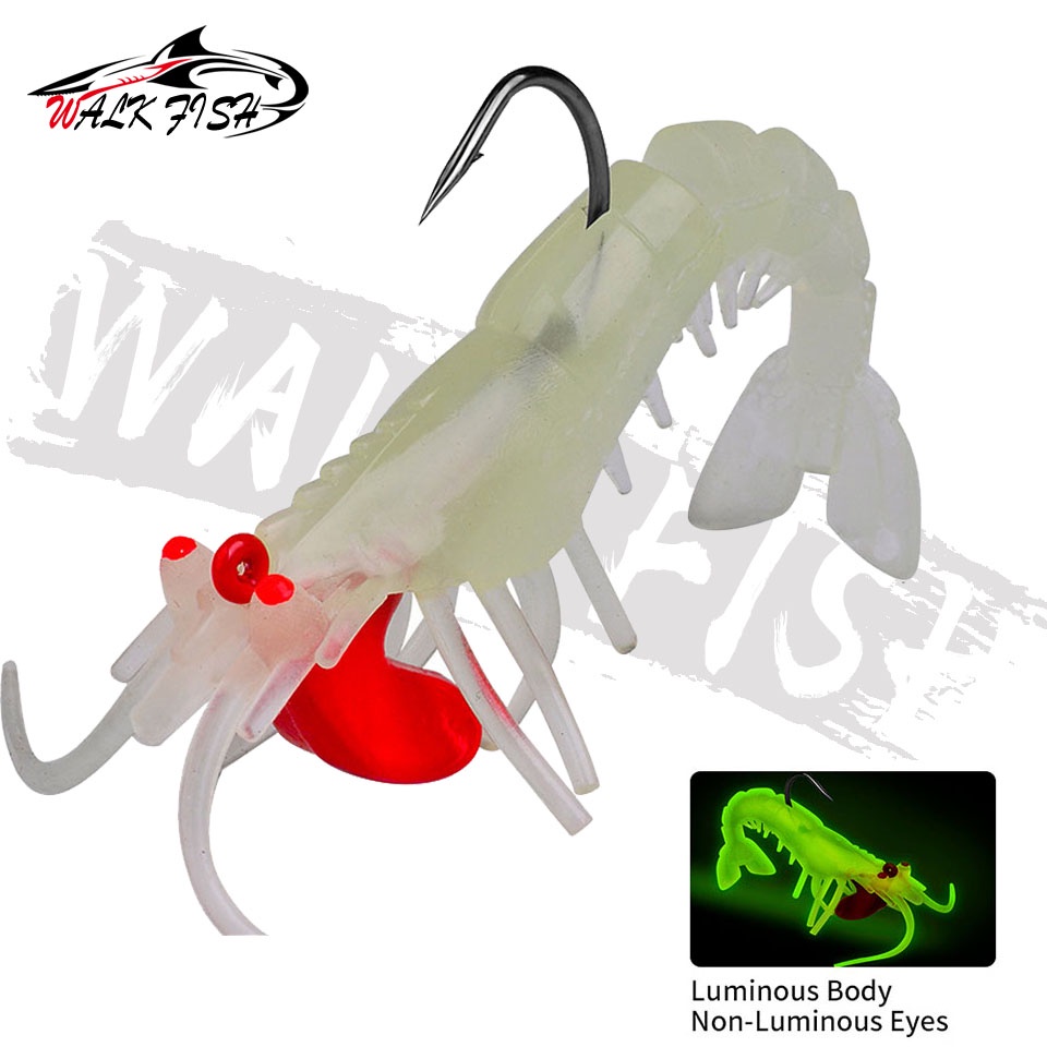 1 Mồi Tôm Giả Câu Cá Silicon Mềm Phát Sáng Trong Đêm 6g-12.5g-18.5g