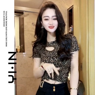 Áo Thun Tay Ngắn Dáng Ôm Họa Tiết Da Báo Thời Trang Quyến Rũ Cho Nữ