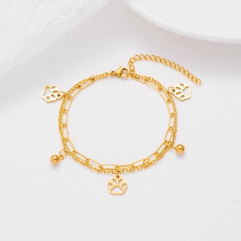 Vòng Tay Mạ Vàng Mặt Hình Dấu Chân Chó Và Bướm