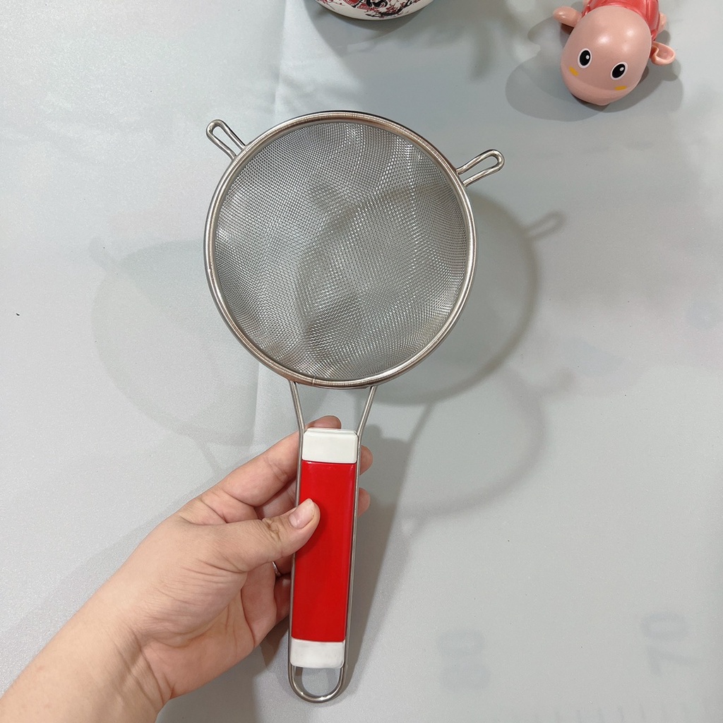 Rây Cán Đỏ Lọc Cháo, Lọc Bột, Lọc Đồ Ăn Dặm Cho Bé Yêu Bằng Inox Size 13cm
