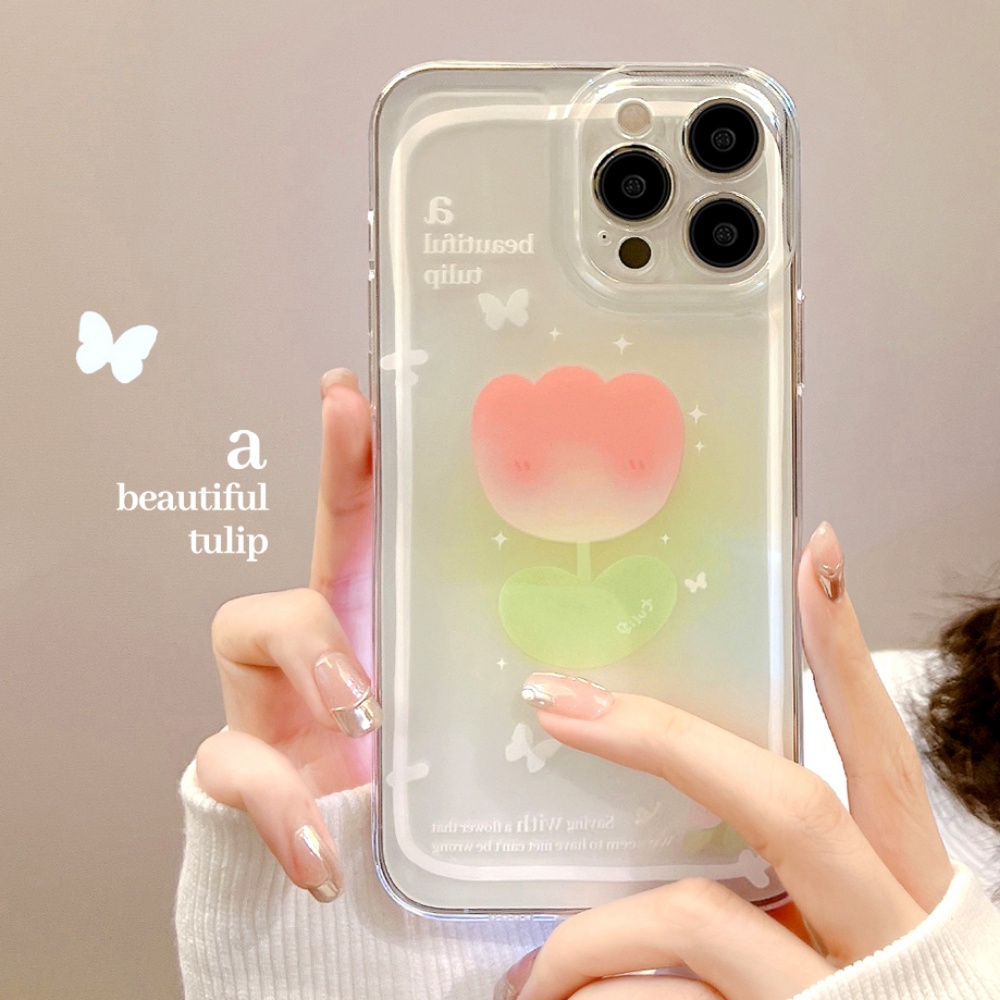 Ốp Điện Thoại TPU Mềm Trong Suốt Họa Tiết Hoa Tulip Cho IPhone 11 12 13 14 Pro Max