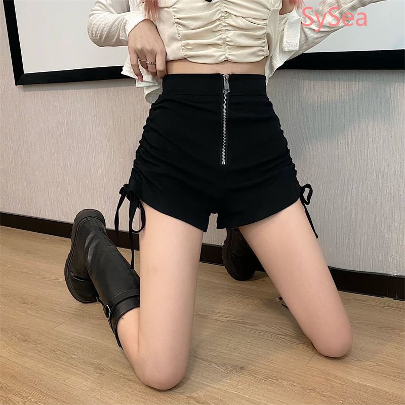 Quần Short Lưng Cao Phối Khóa Kéo Plus Size Thời Trang Mùa Hè Dành Cho Nữ