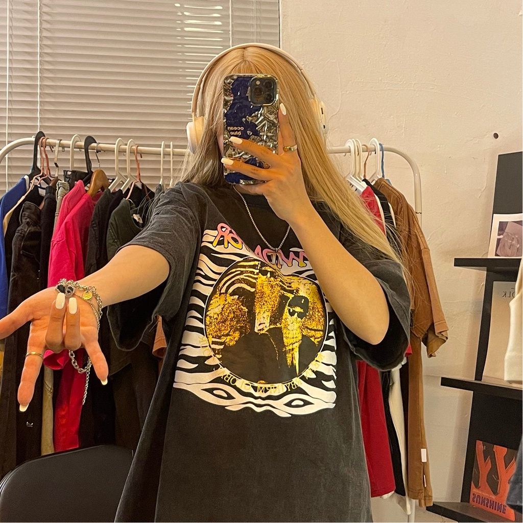 NRVP Áo Thun 100% Cotton Tay Ngắn Dáng Rộng In Họa Tiết Độc Đáo Phong Cách Hàn Quốc Thời Trang Cho Nam Và Nữ