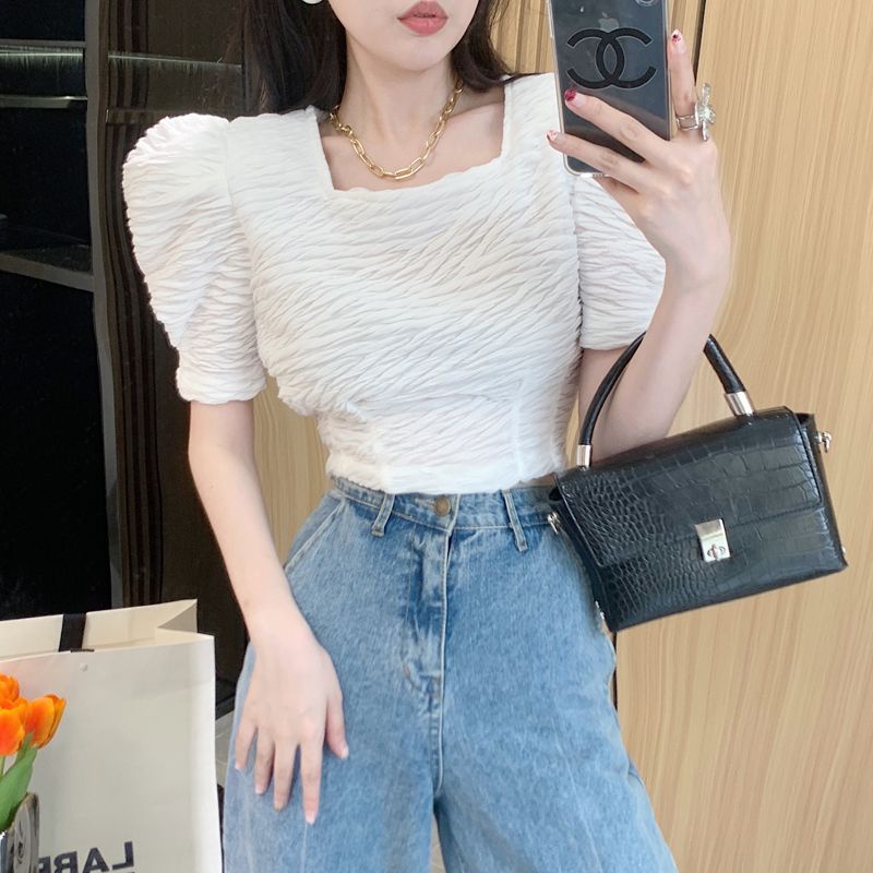 COZOKC Áo Kiểu Tay Phồng Cổ Vuông Thời Trang Xinh Xắn Cho Nữ