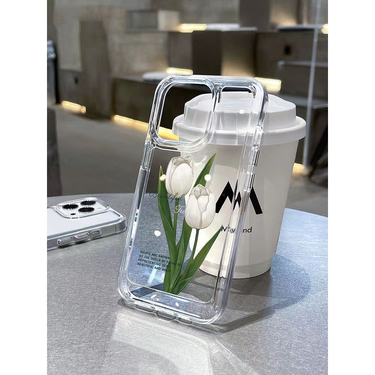 ✅Ốp Điện Thoại Mềm Họa Tiết Hoa Tulip Màu Trong Suốt Cho iPhone14 13 xr 11 Niche 8P 12Promax