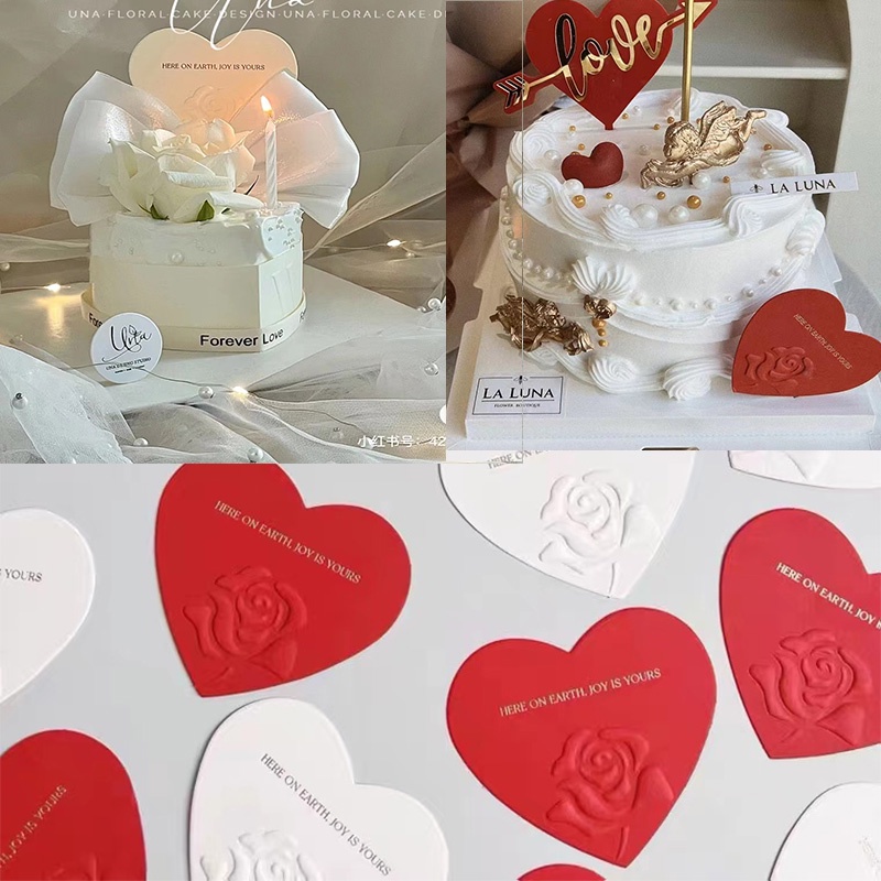 Bộ 5 Thẻ Trang Trí Bánh Kem Chữ love / Nơ / Hoa Hồng