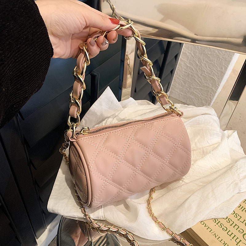 Ielgy Túi Xách Đeo Vai Hình Trụ Thêu Dây Xích Đa Năng Thiết Kế Hình Thoi Cho Nữ