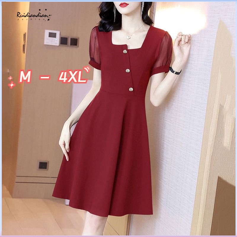 Ruidian Mùa Hè Mới Váy Nữ Rời Mỏng Size Lớn Đầm Thời Trang Đỏ Đen Đầm Trang Phục Nữ Tốt Nhất