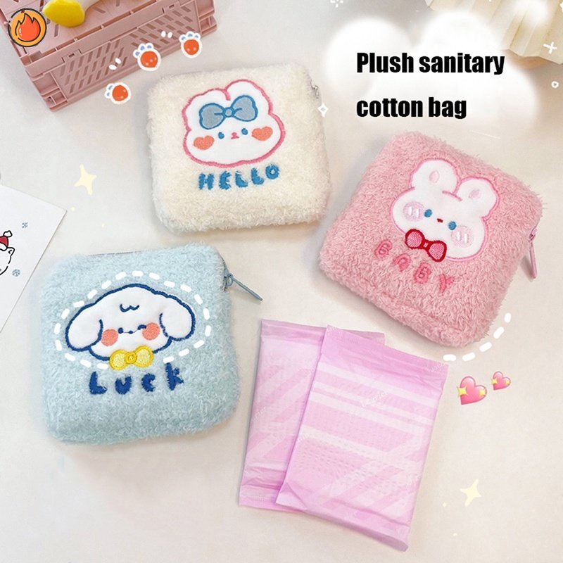 Túi Bông Tampon Nhỏ Đựng Khăn Ăn Vệ Sinh Cá Nhân Mỹ Phẩm Du Lịch Hình Thỏ Hồng Cho Nữ YR