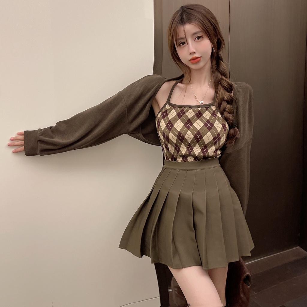 QKOOLE  Áo Tay Dài Và Khăn Choàng Cổ Kẻ Sọc Mềm Mại Nhẹ Nhàng Phong Cách Hàn Quốc Sang Trọng Ngọt Ngào Và Thanh Lịch