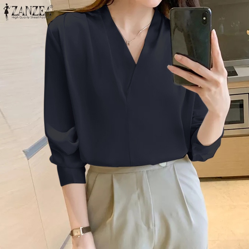 ZANZEA Áo Nữ Tay Dài Phồng Cổ Chữ V Thời Trang Quyến Rũ