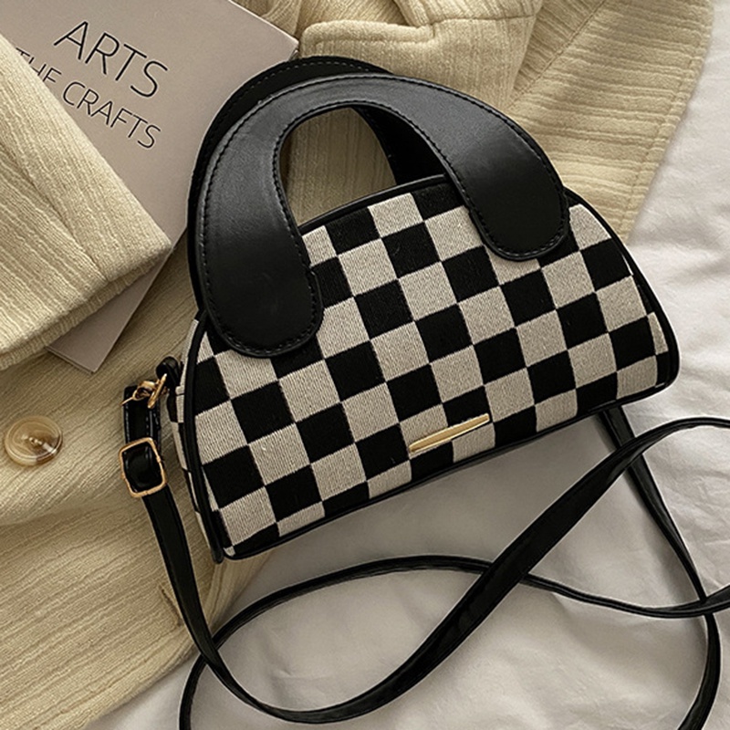 Ielgy Túi Xách Đeo Vai Hình Bán Nguyệt Họa Tiết Kẻ Ô retro Cá Tính Dễ Phối Đồ Cho Nữ