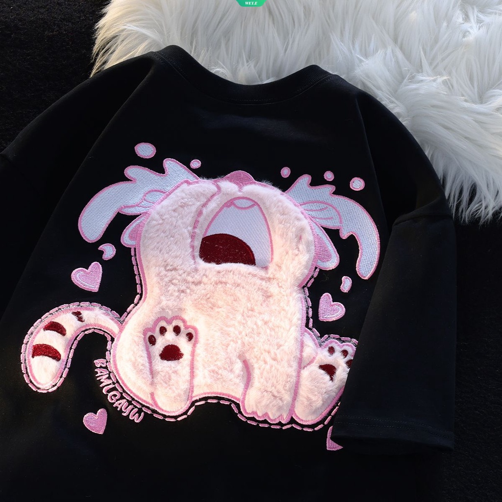 Áo Thun Tay Ngắn Thêu Họa Tiết Hoạt Hình Dễ Thương Thời Trang Mùa Hè Cho Nam Và Nữ