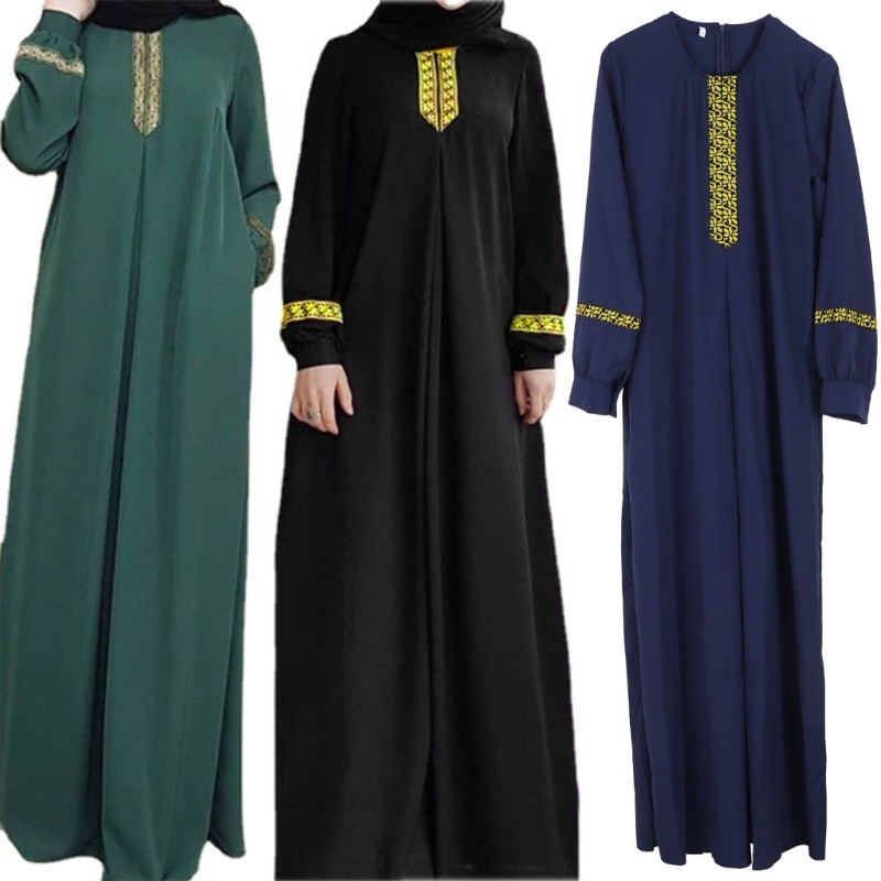 HO Muslim-Costume Nữ Thobe Đầm Dài Tay Truyền Thống Zip Muslim-Costume