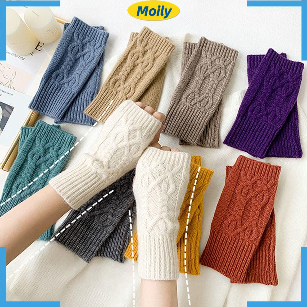 Găng Tay Len Hở Ngón Dày Dặn Ấm Áp Dành Cho Học Sinh