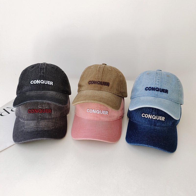 Mũ Lưỡi Trai Denim Thêu Chữ Phong Cách Hàn Quốc Thời Trang