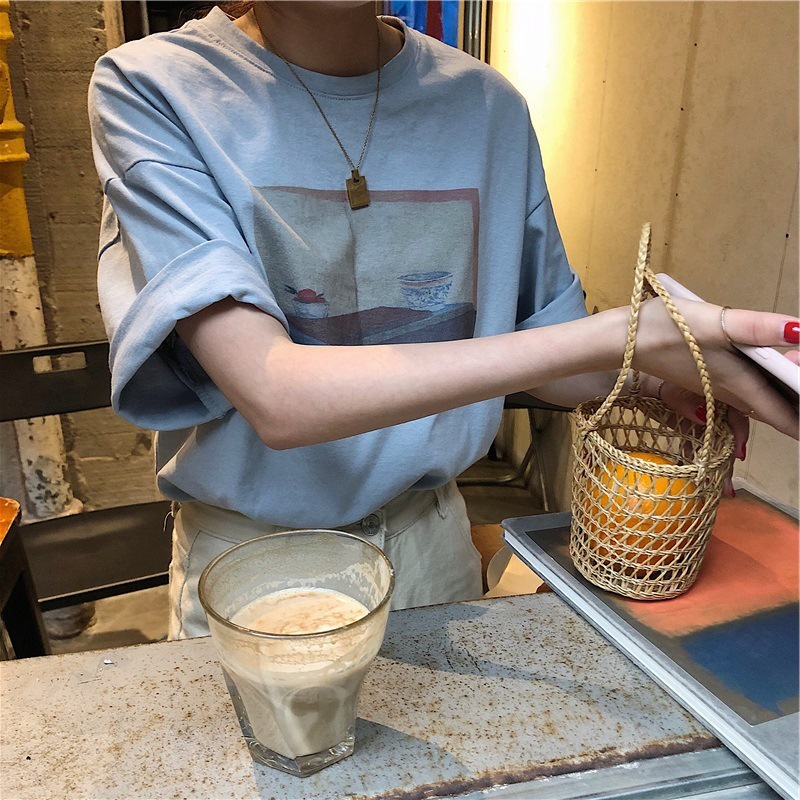 Áo Thun Nữ Ngắn Tay Cổ Tròn Thời Trang Hàn