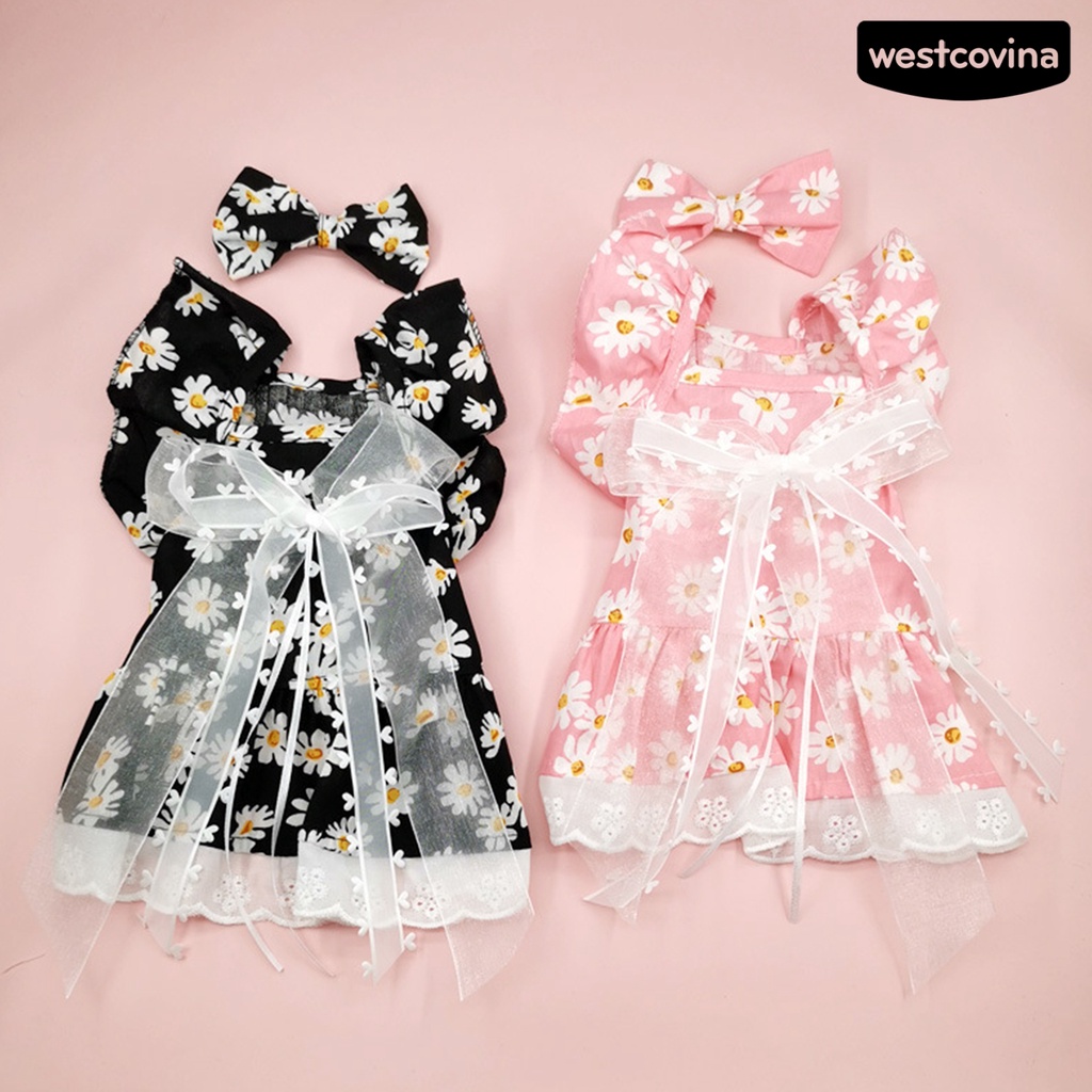 [COD]♝Bộ Đầm Thắt Nơ In Họa Tiết Hoa Dễ Thương Thoáng Khí Thời Trang Mùa Hè Xinh Xắn Cho Cún Cưng