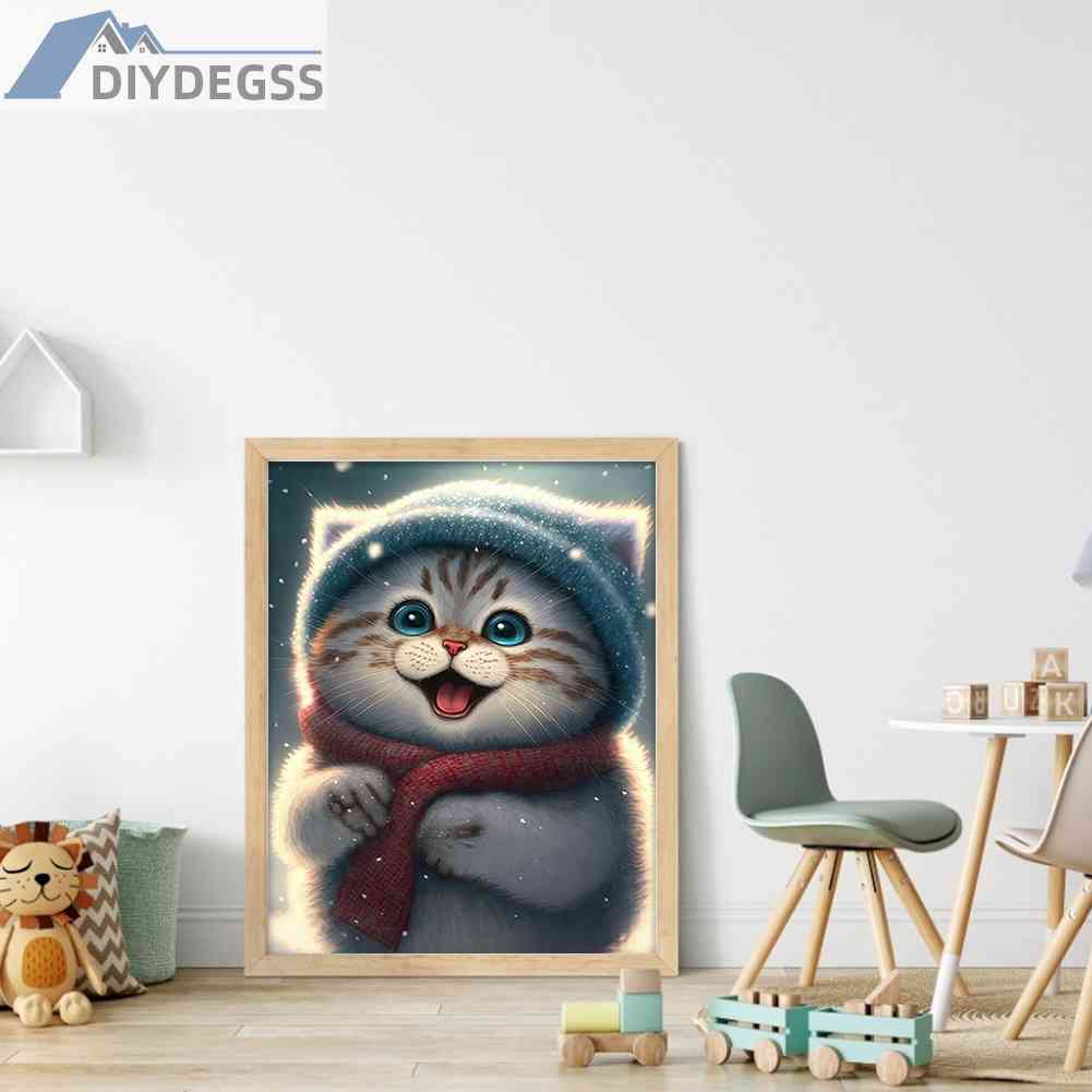 Tranh Đính Đá Kim Cương Toàn Bộ 5D DIY Hình Vẽ Mèo Trang Trí Nhà Cửa