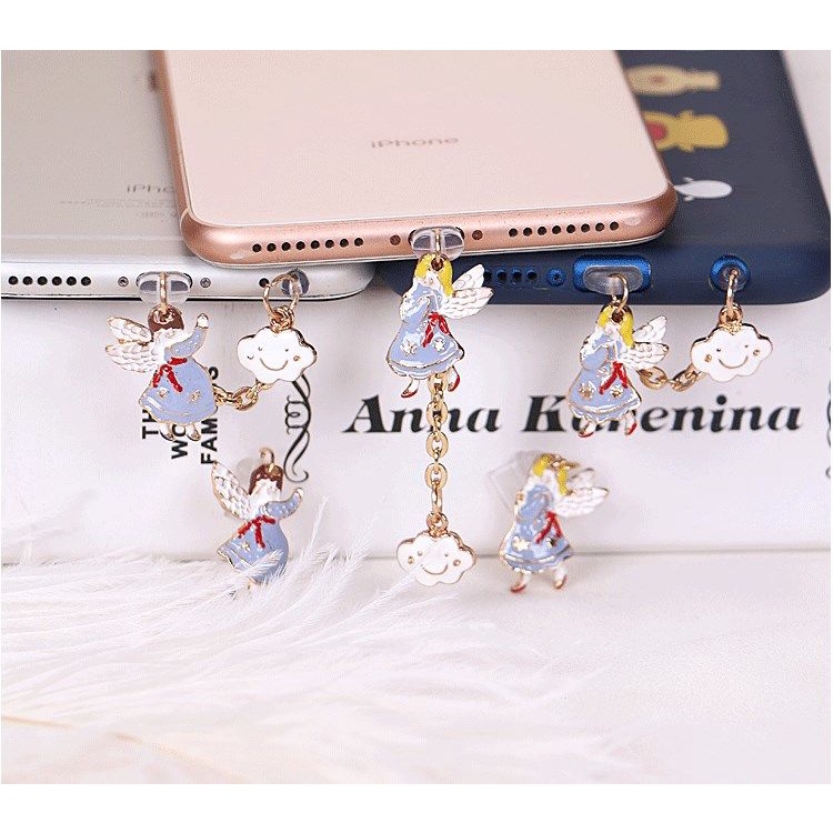 Nút Bịt Chống Bụi Cho Cổng Sạc Điện Thoại Di Động diy Hình Mặt Cười Thiên Thần