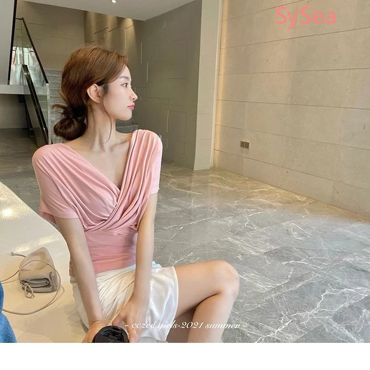 Áo Kiểu Trễ Vai Cổ Chữ V Thời Trang Mùa Hè Theo Phong Cách Pháp Cho Nữ