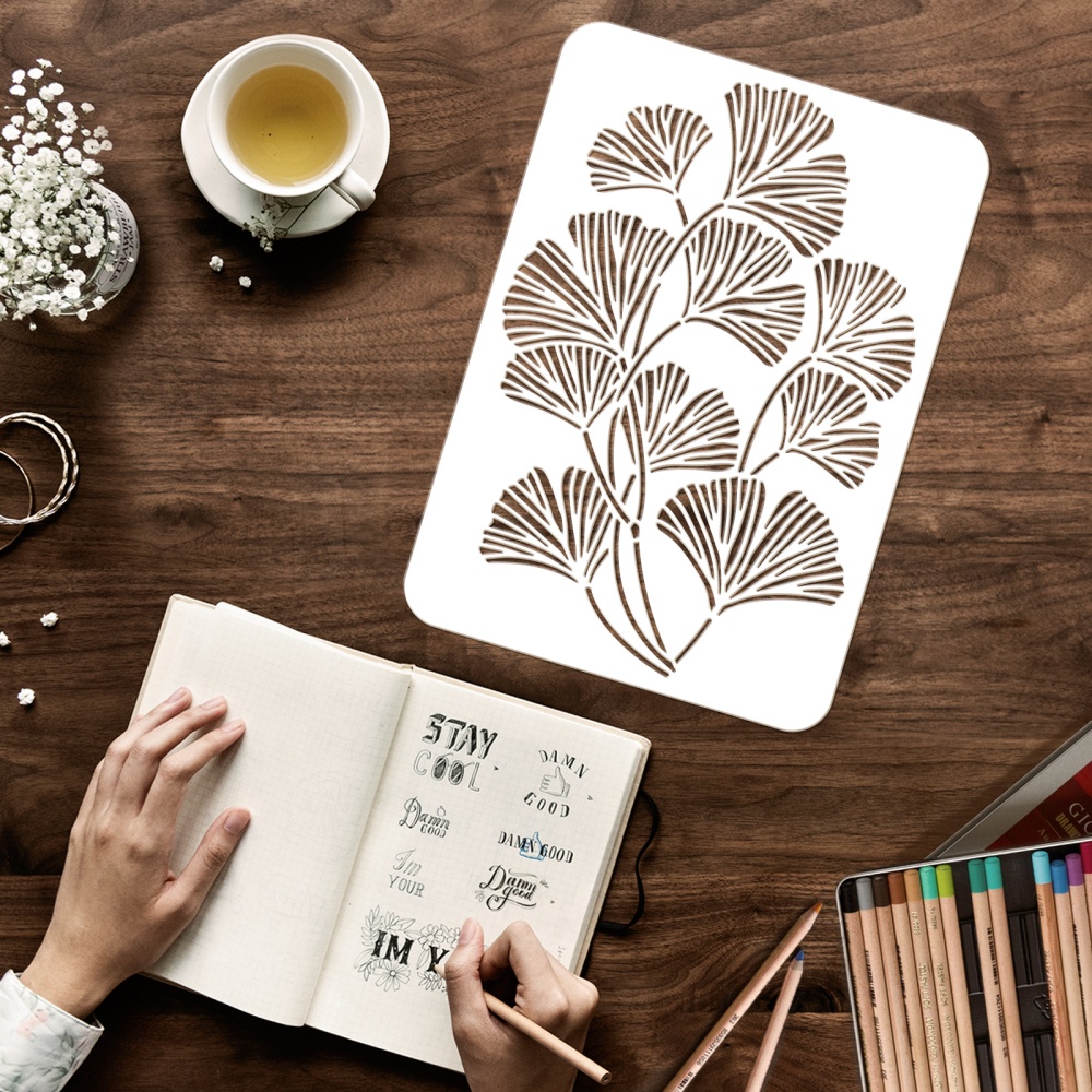 1 Khuôn Vẽ Hình Lá Ginkgo Bằng Nhựa Kích Thước 29.7x21cm Có Thể Tái Sử Dụng