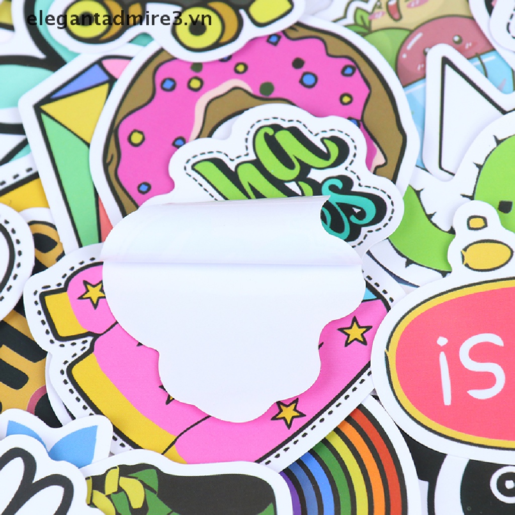 Bộ 50 Miếng Dán Hoạt Hình Dễ Thương Trang Trí Laptop Vali Guitar Ván Trượt