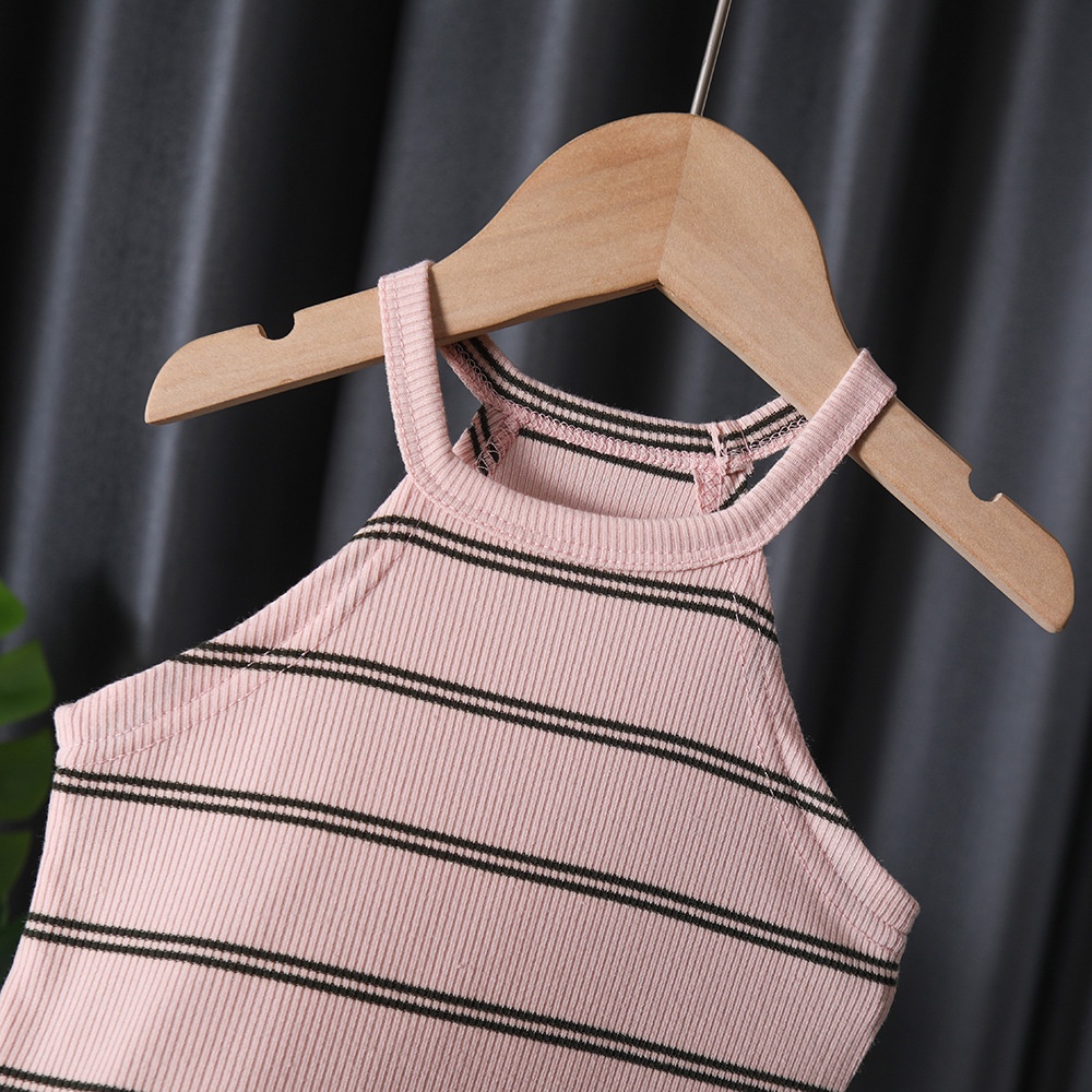 Đầm Cotton Hai Dây Họa Tiết Kẻ Sọc Thời Trang Mùa Hè Cho Bé Gái