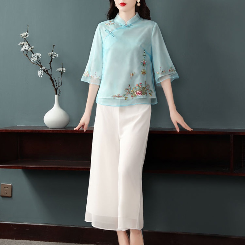 Áo Kiểu Trung Hoa Thêu Họa Tiết Thiết Kế Thoải Mái Hợp Thời Trang