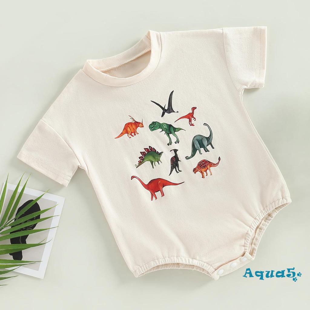 Áo Liền Quần Ngắn Tay In Hình Khủng Long Đáng Yêu Cho Bé