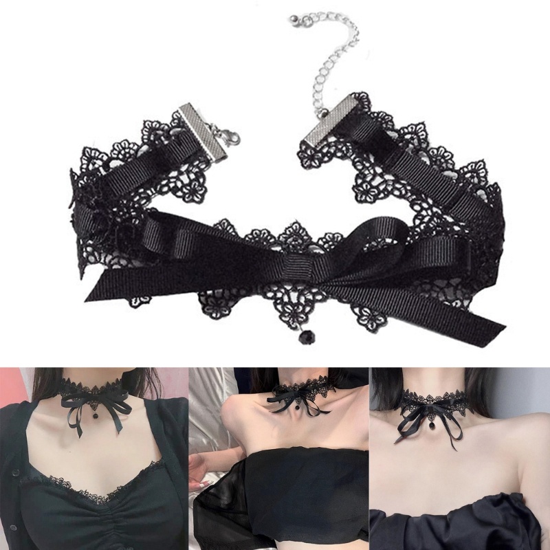 Vòng Cổ Choker Ren Thắt Nơ Màu Đen Đáng Yêu Thanh Lịch Hóa Trang Cho Nữ