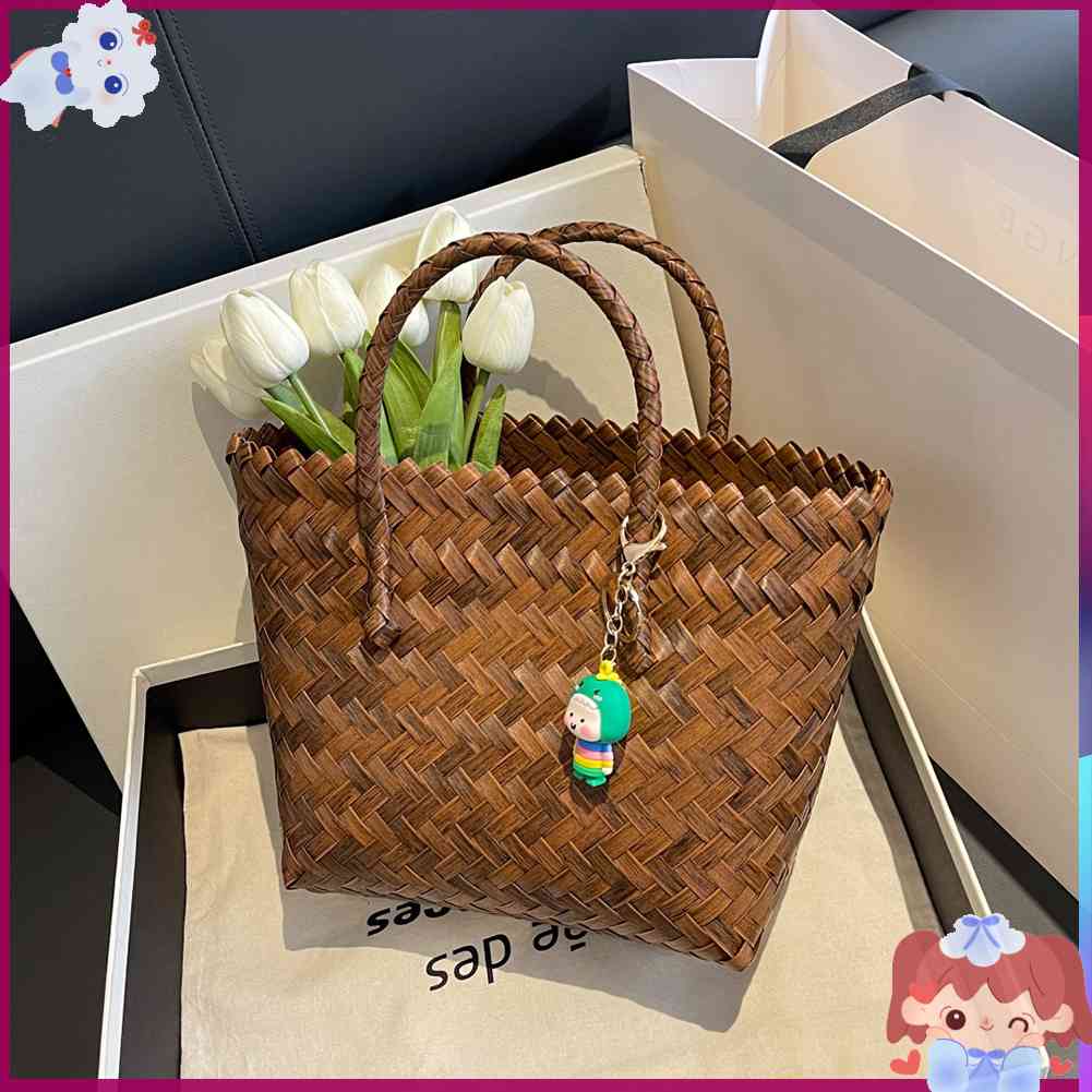 Túi Xách Đan Lát Sức Chứa Lớn Có Móc Khóa Dễ Thương Cho Nữ