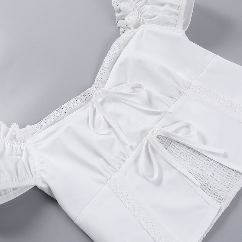 DUNEA Áo Croptop Tay Ngắn Cổ Vuông Thiết Kế Xẻ Tà Phong Cách Cổ Điển Thời Trang Mùa Hè