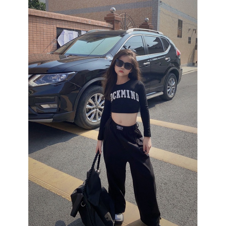 Áo Thun Croptop Tay Dài In Chữ Phong Cách Hip Hop Thời Trang Xuân Thu Cho Bé Gái
