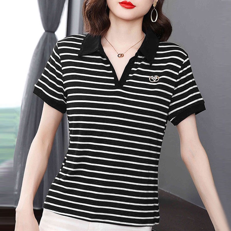 Áo Thun polo Tay Ngắn Phong Cách Phương Tây Mới Cho Phụ Nữ Trung Niên