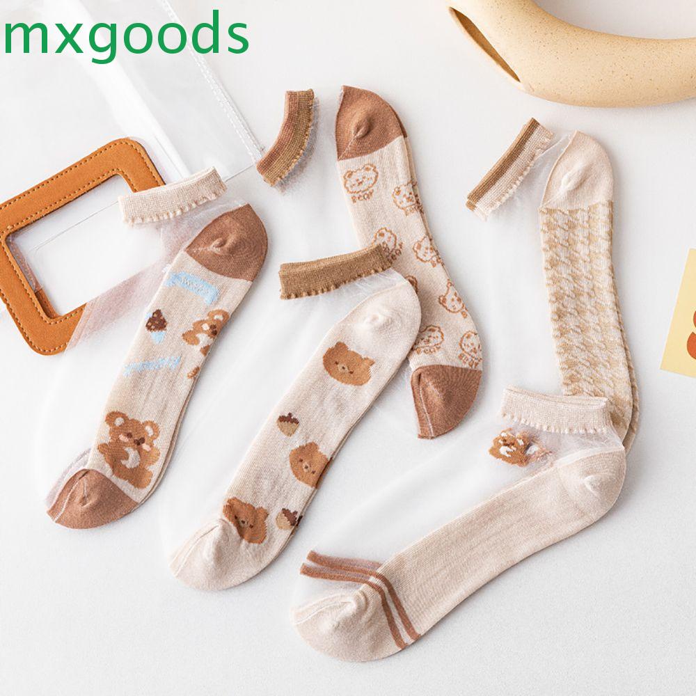 Vớ Cổ Thấp Mỏng Nhẹ Co Giãn Trong Suốt In Hình Gấu Hoạt Hình Dễ Thương Cho Nữ